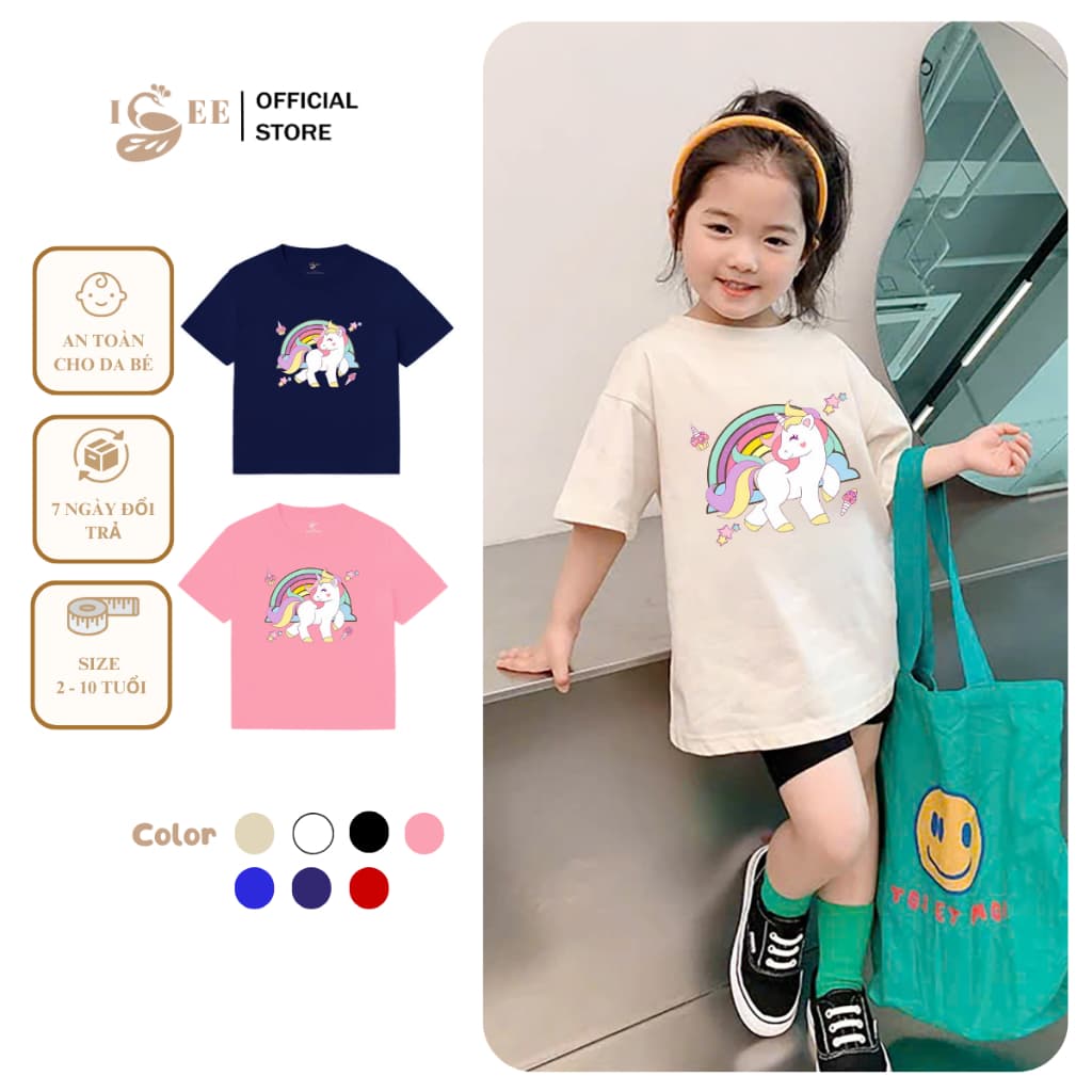 Áo Thun Cho Bé Trai, Bé Gái Họa Tiết Kỳ Lân Cầu Vồng Chất Vải Mềm Mịn Họa Tiết Động Vật Dễ Thương, Size Từ 2 Đến 12T