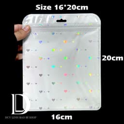 (10 cái) Túi Zip trắng tim có lỗ treo Đựng Trang Sức, Túi hologram 1 mặt màu trắng lấp lánh trái tim, 1 mặt trong… 4