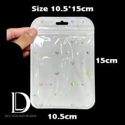 (10 cái) Túi Zip trắng tim có lỗ treo Đựng Trang Sức, Túi hologram 1 mặt màu trắng lấp lánh trái tim, 1 mặt trong… 5