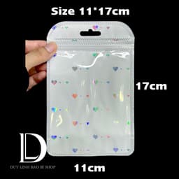 (10 cái) Túi Zip trắng tim có lỗ treo Đựng Trang Sức, Túi hologram 1 mặt màu trắng lấp lánh trái tim, 1 mặt trong… 3