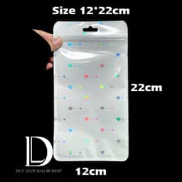 (10 cái) Túi Zip trắng tim có lỗ treo Đựng Trang Sức, Túi hologram 1 mặt màu trắng lấp lánh trái tim, 1 mặt trong… 2