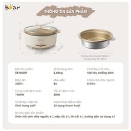 Nồi Lẩu Điện Bear SB-NL05F, 5Lit - Lòng Nồi Chống Dính, Điều Khiển Cơ, Hàng Chính Hãng 9