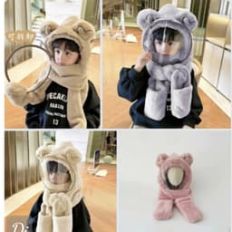 Mũ Len 3in1 Lông Cừu Trùm Đầu Có Kính Chắn Gió Kèm Khăn Quàng Cổ Và Bao Tay Cho Bé TỔNG KHO BNT 9