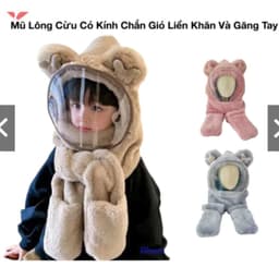 Mũ Len 3in1 Lông Cừu Trùm Đầu Có Kính Chắn Gió Kèm Khăn Quàng Cổ Và Bao Tay Cho Bé TỔNG KHO BNT 6