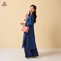 [ẨN] Áo Dài Jeans Nữ GENVIET JEANS Dáng Suông Tay Loe Lửng Thuê Họa Tiết Diện Tết Du Xuân 2025 W241.G. 8826 3