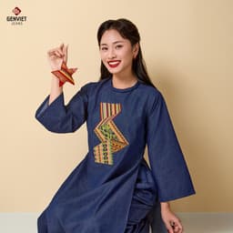 [ẨN] Áo Dài Jeans Nữ GENVIET JEANS Dáng Suông Tay Loe Lửng Thuê Họa Tiết Diện Tết Du Xuân 2025 W241.G. 8826 6