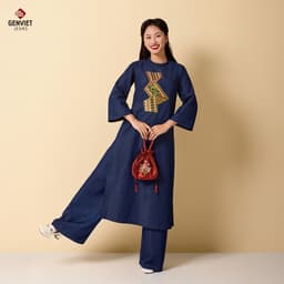 [ẨN] Áo Dài Jeans Nữ GENVIET JEANS Dáng Suông Tay Loe Lửng Thuê Họa Tiết Diện Tết Du Xuân 2025 W241.G. 8826 7