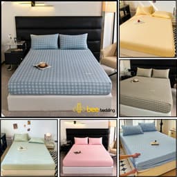 Bộ ga gối 3 món Cotton Đũi Kẻ nhà MIU BEDDING 1m2, 1m4, 1m5, 1m6, 1m8 x2m Phong cách basic hàn quốc chất liệu thoáng mát 1