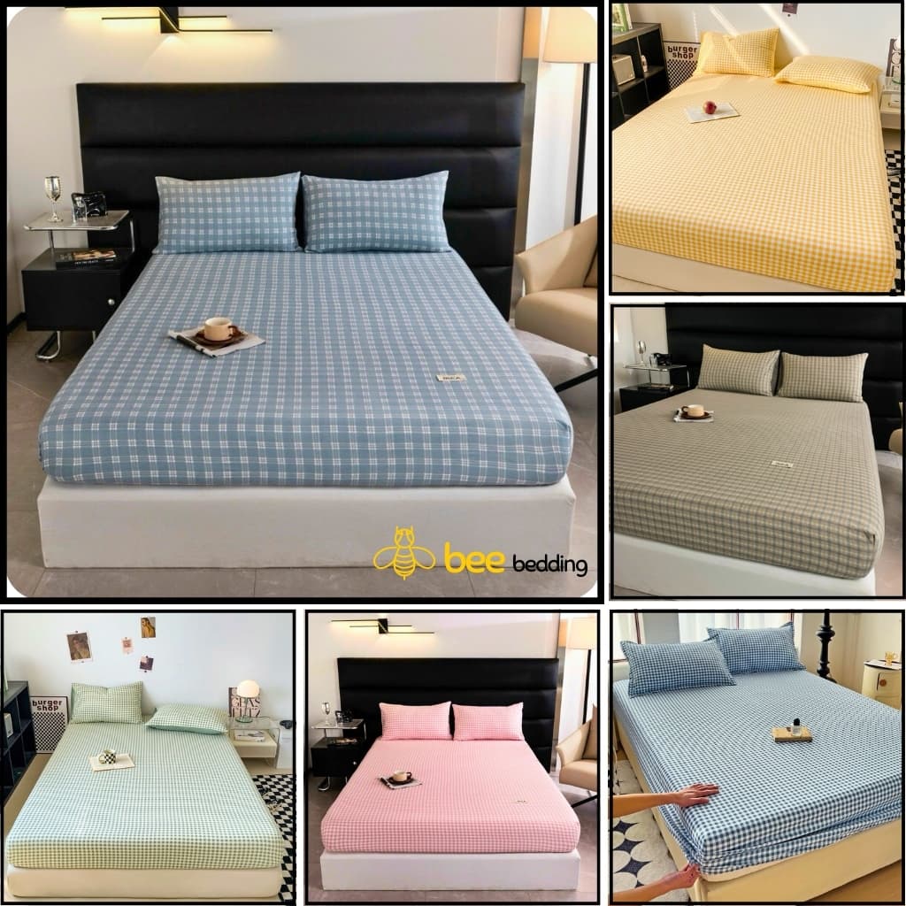 Bộ ga gối 3 món Cotton Đũi Kẻ nhà MIU BEDDING 1m2, 1m4, 1m5, 1m6, 1m8 x2m Phong cách basic hàn quốc chất liệu thoáng mát