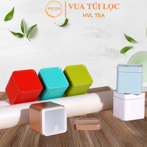Hộp đựng trà hình vuông 2 lớp, chất liệu thiếc, Hộp bảo quản trà hình vuông, tiện lợi - HVL TEA