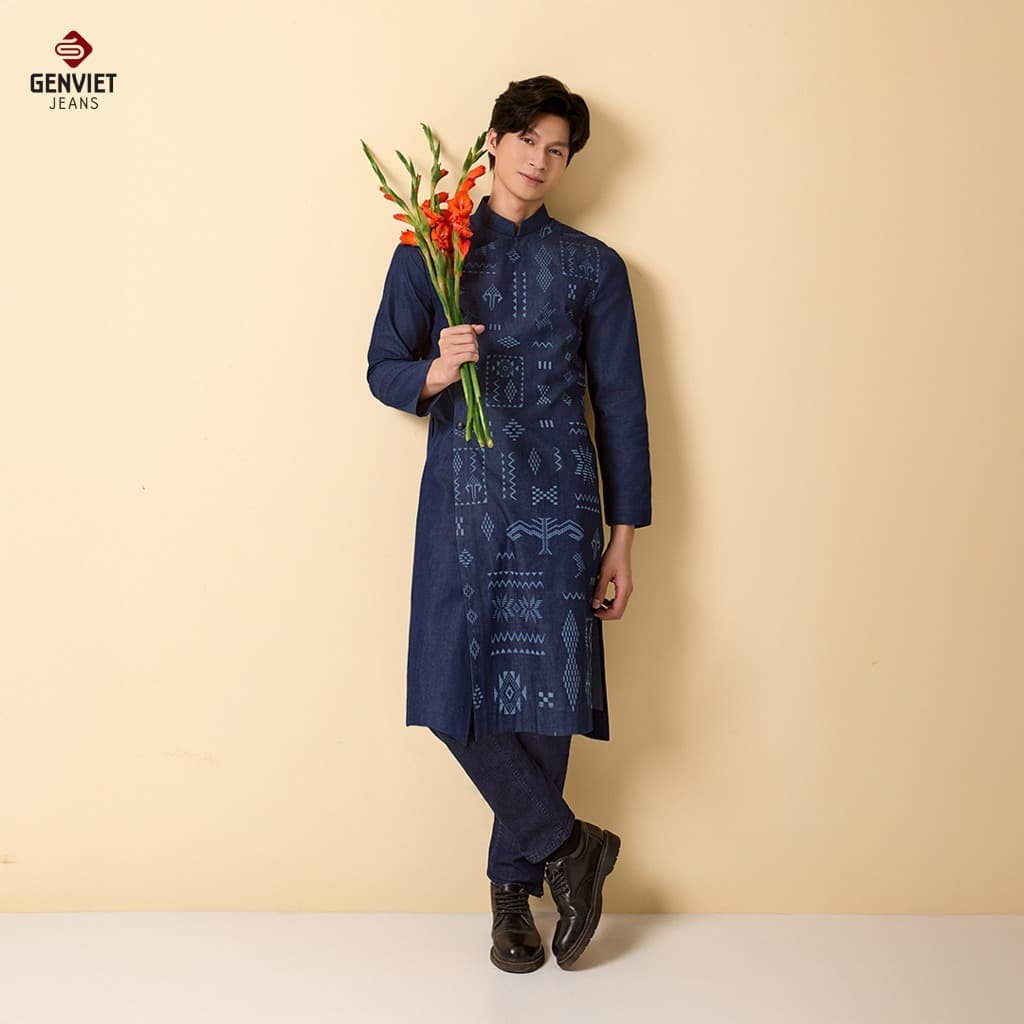 [ẨN] Áo Dài Nam GENVIET JEANS Chất Liệu Denim Họa Tiết In Mềm Mại, Co Giãn Dáng Suông W241.G. 8838