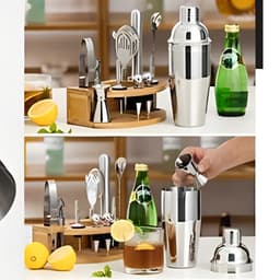 Bộ 12 món dụng cụ pha chế shaker trà sữa cocktail cao cấp đi kèm đế gỗ - T0505 6