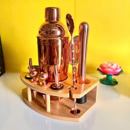 Bộ 12 món dụng cụ pha chế shaker trà sữa cocktail cao cấp đi kèm đế gỗ - T0505 9