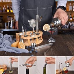 Bộ 12 món dụng cụ pha chế shaker trà sữa cocktail cao cấp đi kèm đế gỗ - T0505 3