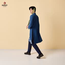 BST Tết 2025 Áo Dài Nam GENVIET JEANS Vải Denim Dáng Suông Truyền Thống Họa Tiết Viền Nổi Tinh Tế W241.G. 8795 2