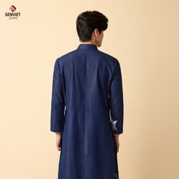 BST Tết 2025 Áo Dài Nam GENVIET JEANS Vải Denim Dáng Suông Truyền Thống Họa Tiết Viền Nổi Tinh Tế W241.G. 8795 3