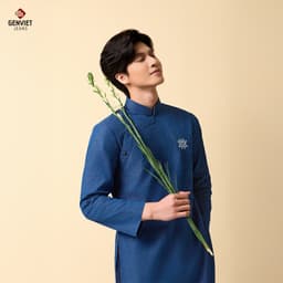 BST Tết 2025 Áo Dài Nam GENVIET JEANS Vải Denim Dáng Suông Truyền Thống Họa Tiết Viền Nổi Tinh Tế W241.G. 8795 5