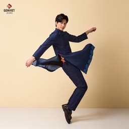 BST Tết 2025 Áo Dài Nam GENVIET JEANS Vải Denim Dáng Suông Truyền Thống Họa Tiết Viền Nổi Tinh Tế W241.G. 8795 4