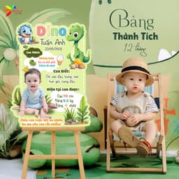 Bảng thành tích, thông tin, khung ảnh 12 tháng trang trí sinh nhật cho bé trai và bé gái 1