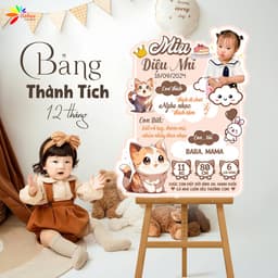 Bảng thành tích, thông tin, khung ảnh 12 tháng trang trí sinh nhật cho bé trai và bé gái 2