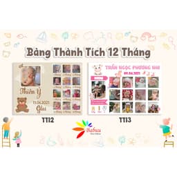 Bảng thành tích, thông tin, khung ảnh 12 tháng trang trí sinh nhật cho bé trai và bé gái 7
