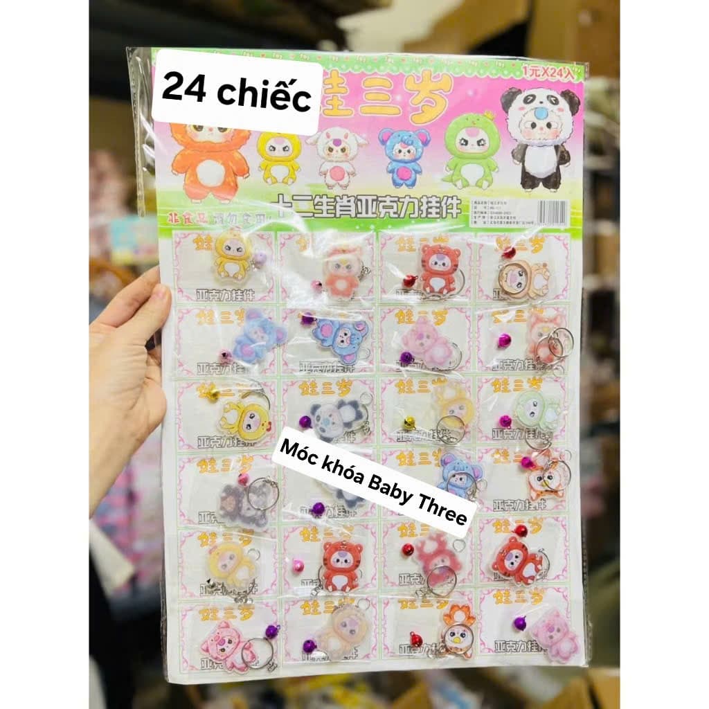 Vỉ 24 chiếc móc khoá Baby Three mẫu mới Bộ móc khoá treo nhựa cứng bé ba Hot