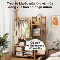 LACCOHUG Giá treo quần áo Móc treo đồ bằng tre đơn giản tích hợp ngăn kéo đa năng tiết kiệm 8