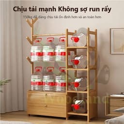 LACCOHUG Giá treo quần áo Móc treo đồ bằng tre đơn giản tích hợp ngăn kéo đa năng tiết kiệm 3