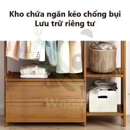 LACCOHUG Giá treo quần áo Móc treo đồ bằng tre đơn giản tích hợp ngăn kéo đa năng tiết kiệm 4