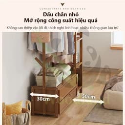 LACCOHUG Giá treo quần áo Móc treo đồ bằng tre đơn giản tích hợp ngăn kéo đa năng tiết kiệm 6