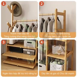 LACCOHUG Giá treo quần áo Móc treo đồ bằng tre đơn giản tích hợp ngăn kéo đa năng tiết kiệm 2