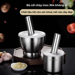 Bộ Chày Cối Inox 304 Có Nắp Đậy, Chày Cối Nguyên Khối Dã Đồ Cực Nhuyễn Mịn Tiện Lợi Cho Gia Đình 4