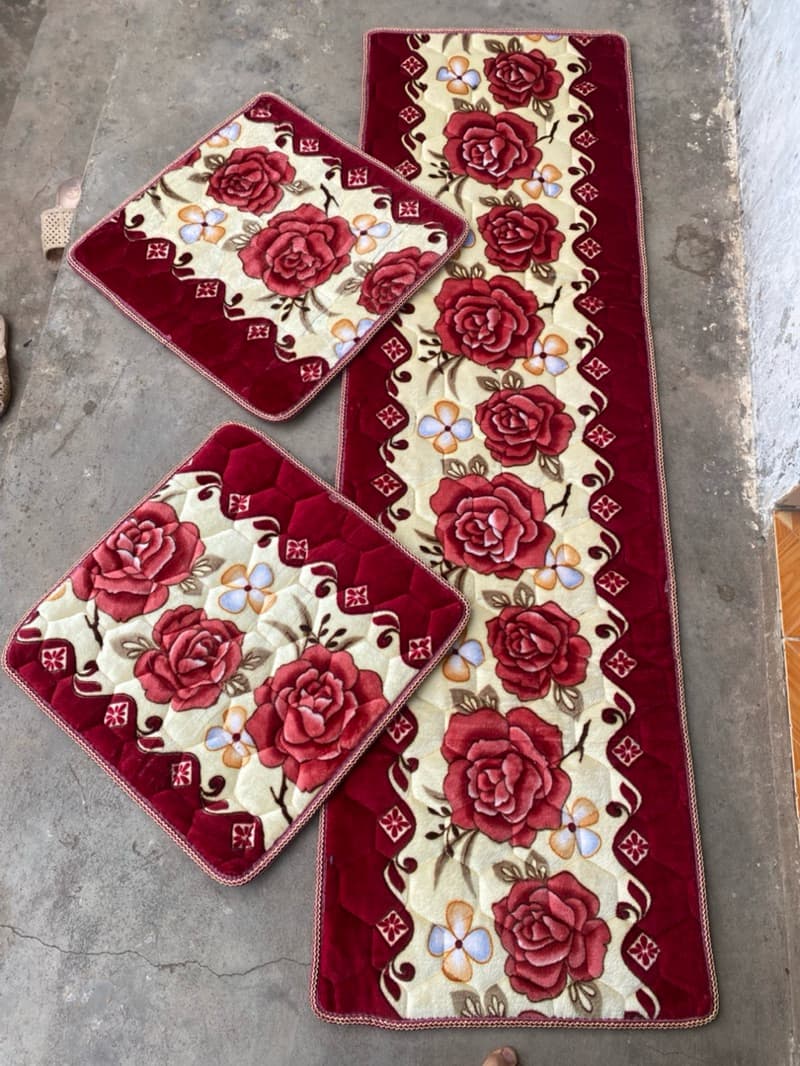 Thảm ghế mùa đông một dài hai ngắn,bộ ghế hoa vải nhung bộ 1m9 x55cm, hai ghế rời 55x55cm