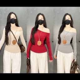 [VẢI COTTON MỊN L.1] Áo Lệch Vai Kiểu Dài Tay ôm body siêu Quyến Rũ vải thun zip mịn cho nữ m658 3