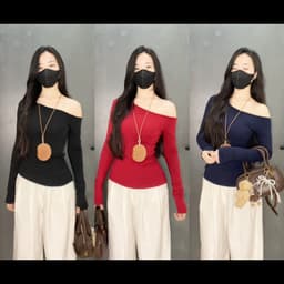 [VẢI COTTON MỊN L.1] Áo Lệch Vai Kiểu Dài Tay ôm body siêu Quyến Rũ vải thun zip mịn cho nữ m658 2