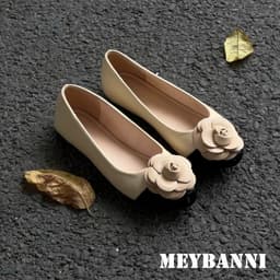 Giày Búp Bê Bệt MEYBANNI Mũi Tròn Màu Đen Kem Phối Nơ Hoa Hồng  - C22 5