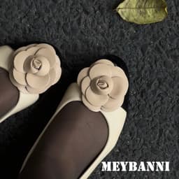 Giày Búp Bê Bệt MEYBANNI Mũi Tròn Màu Đen Kem Phối Nơ Hoa Hồng  - C22 4