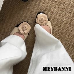 Giày Búp Bê Bệt MEYBANNI Mũi Tròn Màu Đen Kem Phối Nơ Hoa Hồng  - C22 3