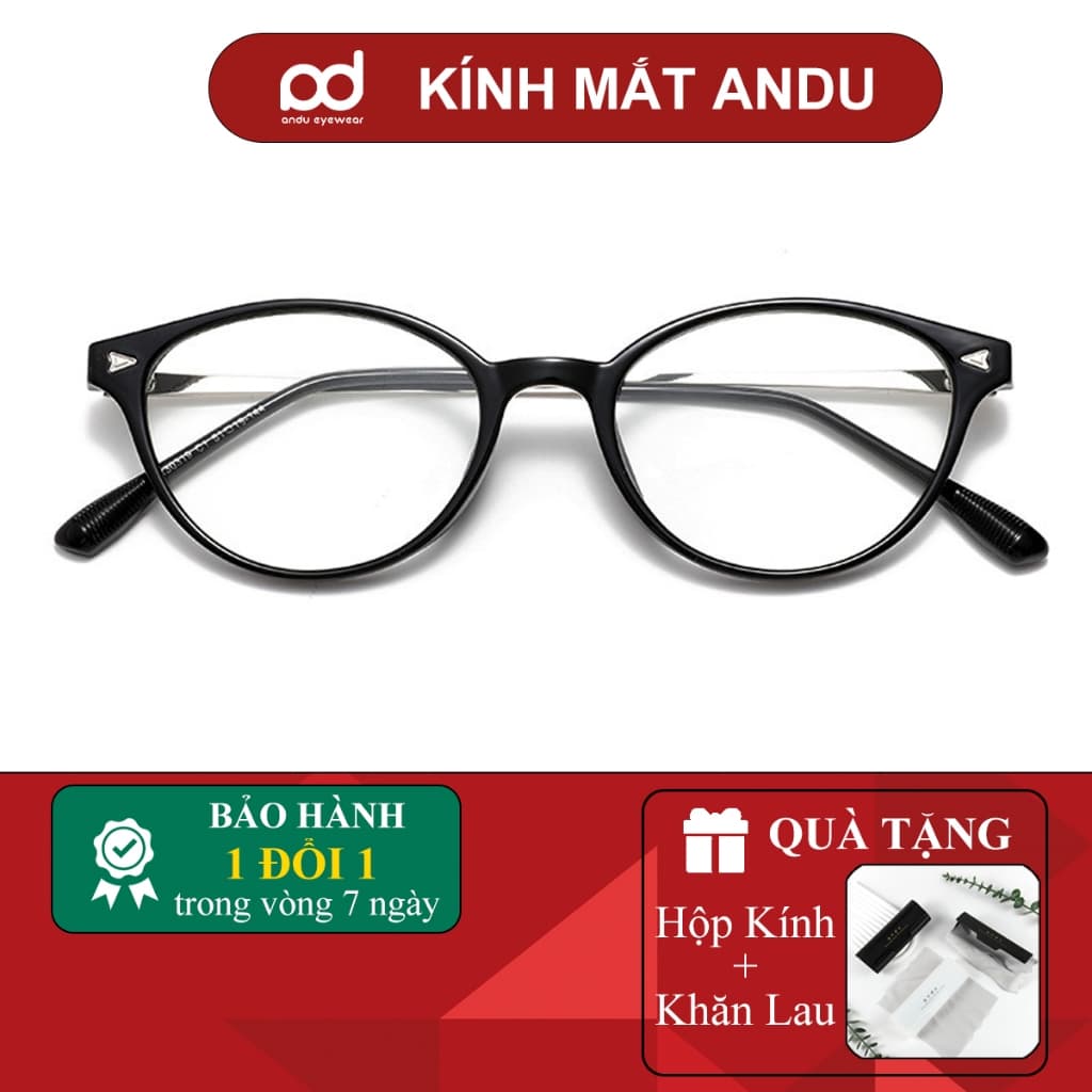 Gọng kính cận thời trang nam nữ ANDU dáng bầu dục chống tia UV chất liệu nhựa - 30319