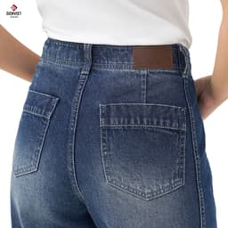 Quần jean nữ suông vừa ống rộng GENVIET JEANS cạp cao vải denim co giãn giấu bụng che chân dễ phối đồ 8736 6