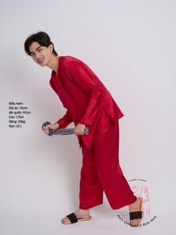 Bộ bà ba phi bóng đỏ đô - Có bộ bà ba Bigsize- may sỉ bà ba toàn quốc - May bộ bà ba theo yêu cầu 5