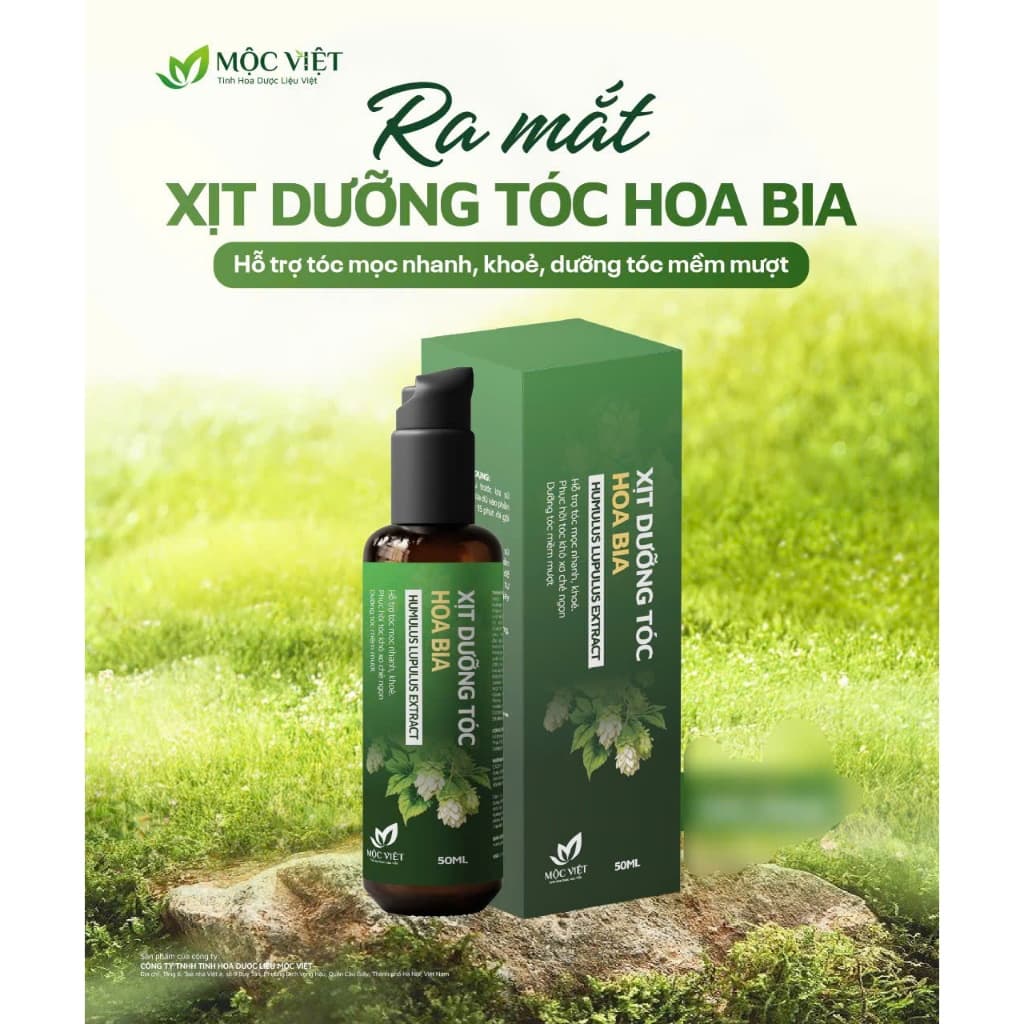 CHÍNH HÃNG Xịt Dưỡng tóc Hoa Bia Mộc Việt lọ 50ml hỗ trợ mọc tóc, nuôi dưỡng và phục hồi tóc từ chân tóc