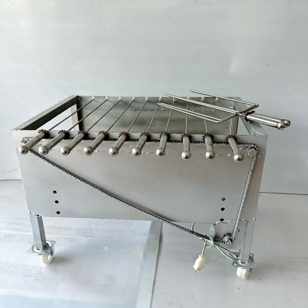 [ TOP XU HƯỚNG ] Máy nướng thịt, chả, gà, vịt quay tự động 10 xiên THÉP KHÔNG QUẠT - Tặng 10 xiên đơn và 2 xiên 3 inox .