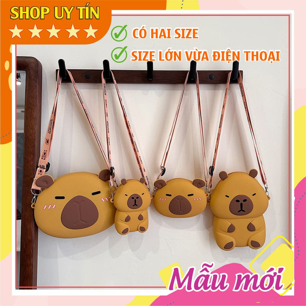 [Lớn, vừa điện thoại] Túi xách silicon đeo chéo chuột lang nước Capybara đựng lì xì thời trang