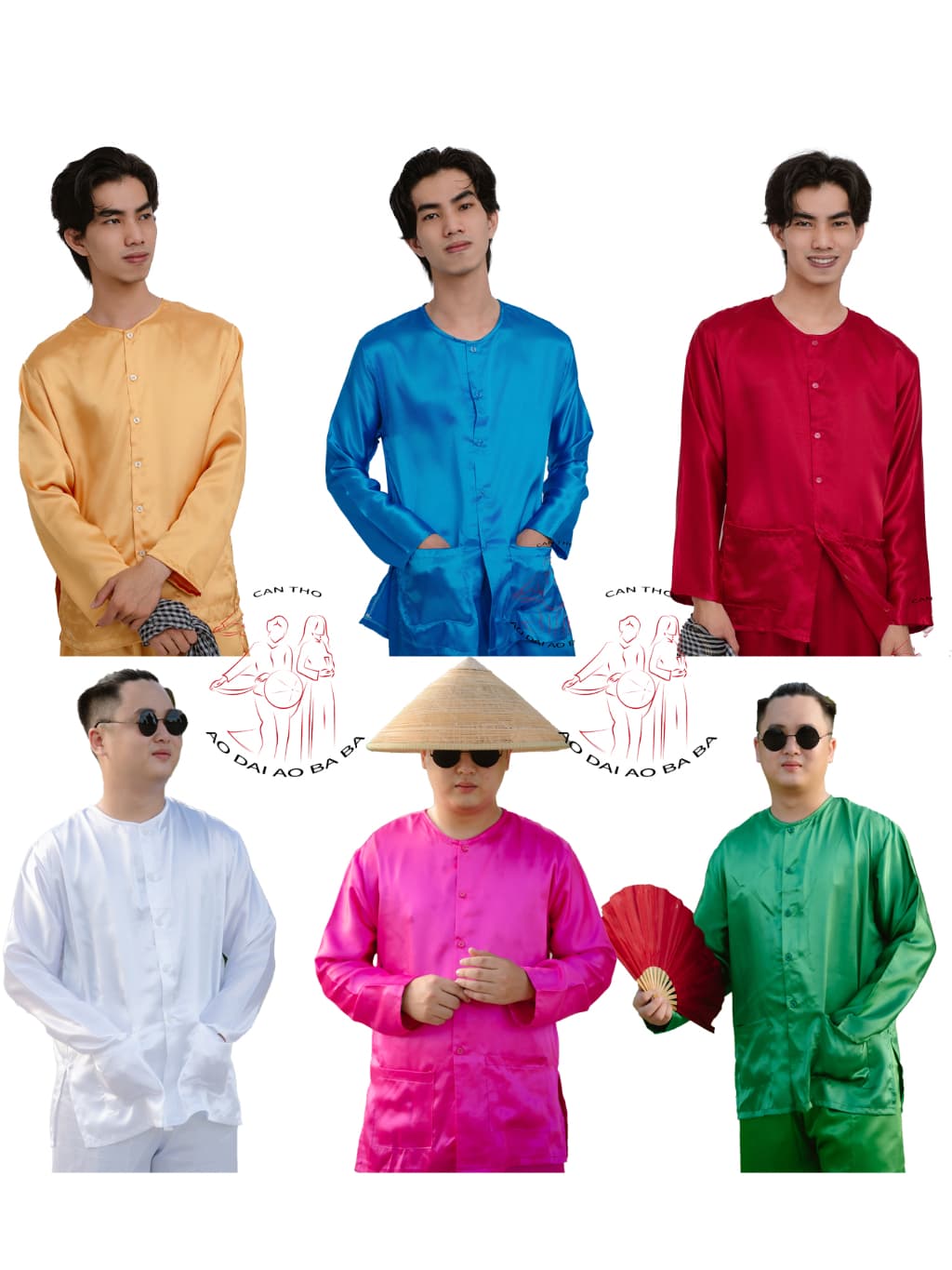 Áo lẻ bà ba nam phi bóng vàng đồng/ xanh dương/ đỏ đô/ trắng/ hồng sen/ xanh lá - Có áo bà ba nam lẻ Bigsize