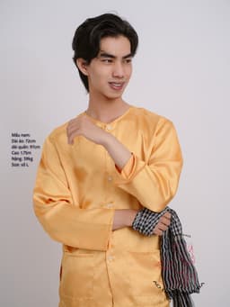 Áo lẻ bà ba nam phi bóng vàng đồng/ xanh dương/ đỏ đô/ trắng/ hồng sen/ xanh lá - Có áo bà ba nam lẻ Bigsize 2