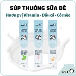 Súp thưởng cho mèo PetQ, Súp thưởng sữa dê cao cấp, Vitamin, Dầu cá, Cỏ mèo, Ngon miệng, Dinh dưỡng, Mọi tuổi mèo, 15g 1