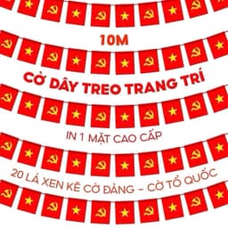 Dây cờ treo, dây cờ Tổ Quốc , Đảng trang trí Tết,lễ hội dài 10m gồm 20 cờ 5