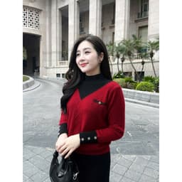 Áo len nữ Evalover, phối màu cổ V, viền tay áo đính đá, chất len mềm mịn co giãn M2807 4