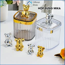 Hộp đựng bánh kẹo tết, tăm bông, hộp MIKA bông tẩy trang tăm xỉa răng trang sức vuông trong suốt 1